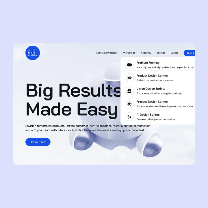 Design Sprint Academy: Webflow build with clean layouts