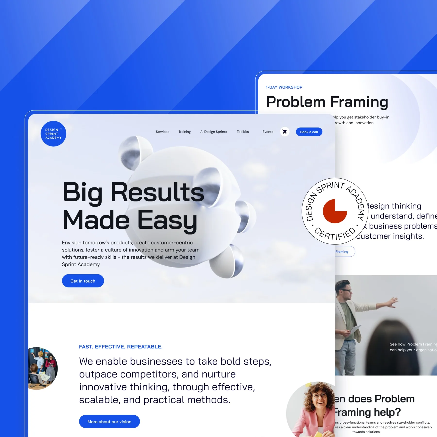 Design Sprint Academy: the redesigned homepage, Big Results Made Easy